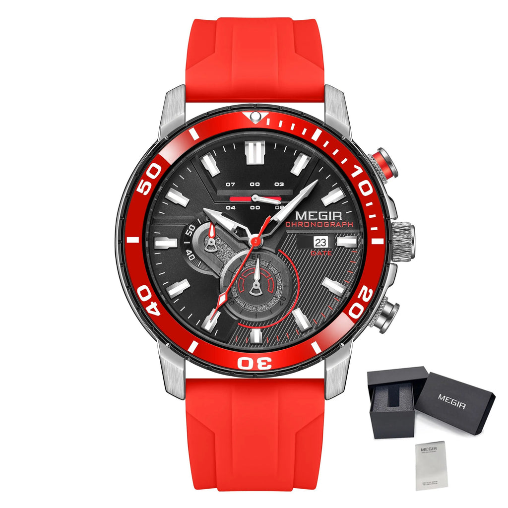 MEGIR Luxury Military Watches for Men Fashion Sport Quartz Wristwatch Waterproof Silicone Band Male Clock Chronograph with Date 2224