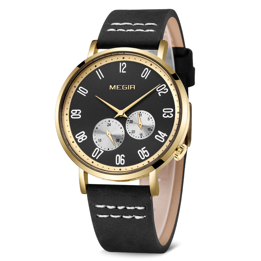 MEGIR Fashion Casual Men Watches Luxury Leather Quartz Sport Wristwatch Waterproof Luminous Clock Large Dial Relogio Masculino 1083