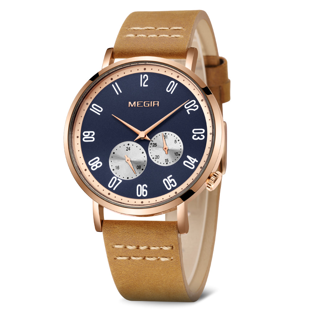 MEGIR Fashion Casual Men Watches Luxury Leather Quartz Sport Wristwatch Waterproof Luminous Clock Large Dial Relogio Masculino 1083