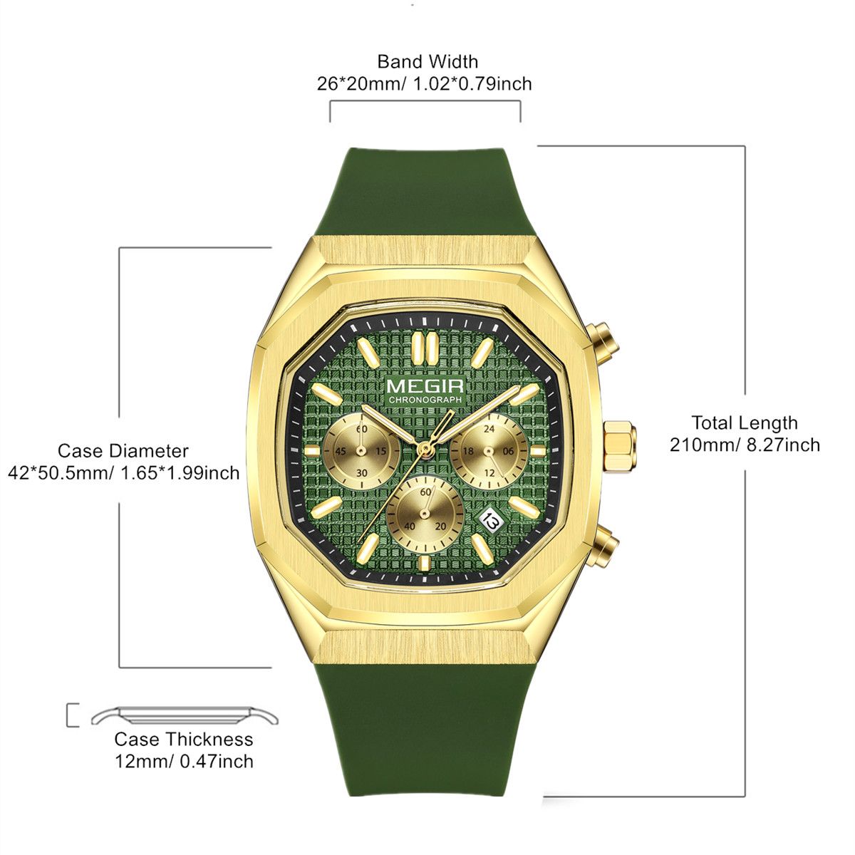 MEGIR Fashion Sport Military Watches for Men Luxury Quartz Wristwatch Silicone Strap Waterproof Date Clock 24-hour Reloj Hombre 2215