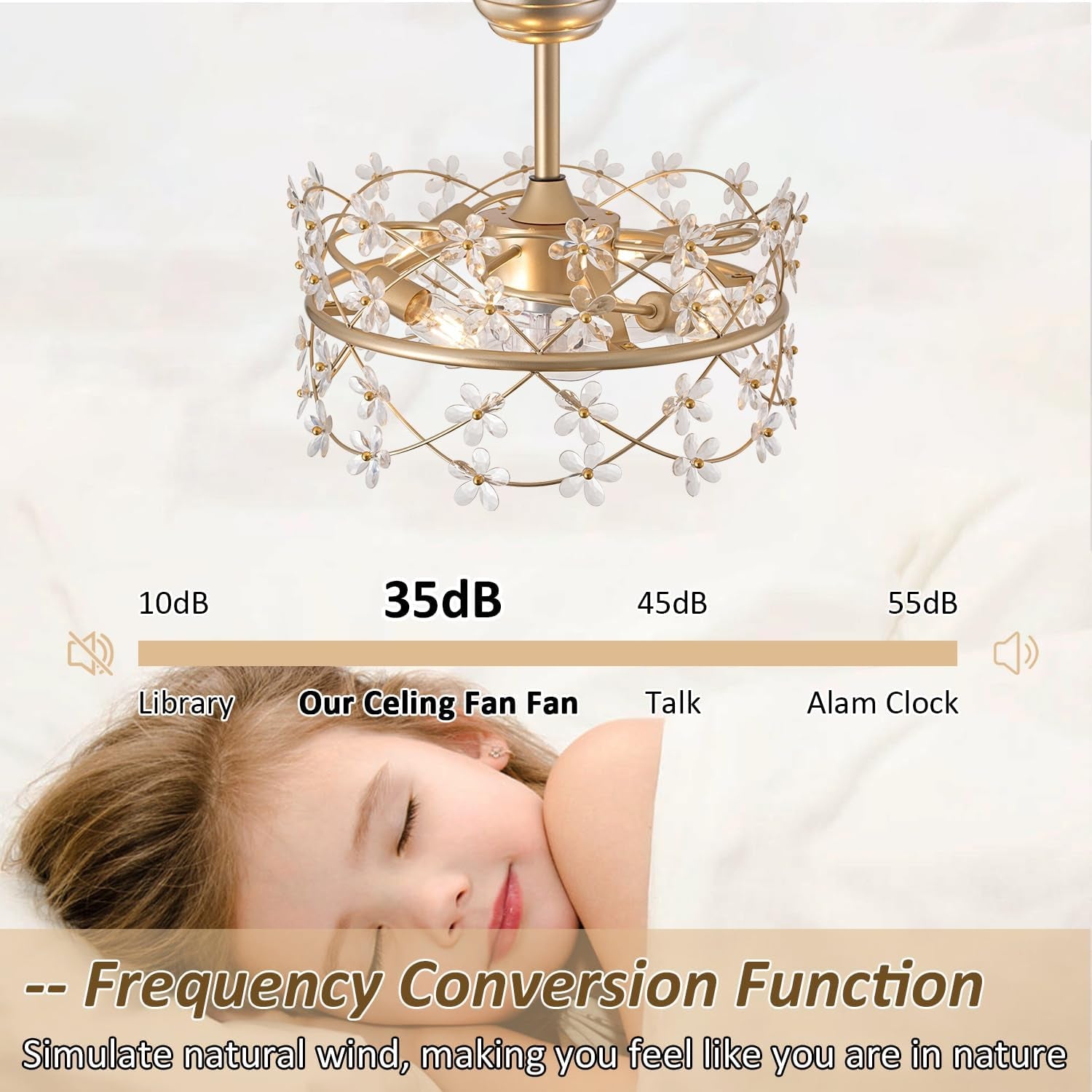 20 Inch Gold Caged Ceiling Fan With Light Remote Control 6 Speed Flower Chandelier Fandelier For Girls Bedroom