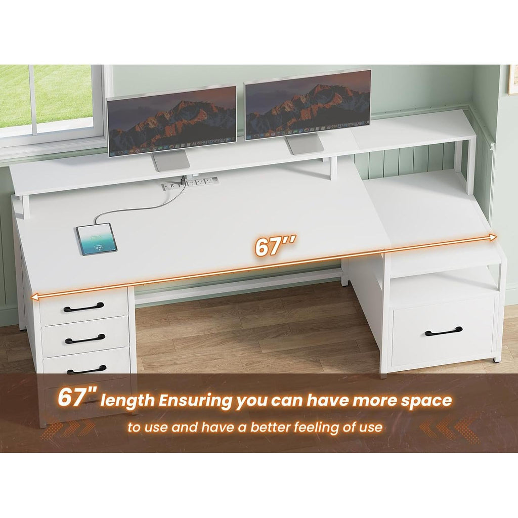 Modern Home Office Desk With 5 Drawers And LED Lights