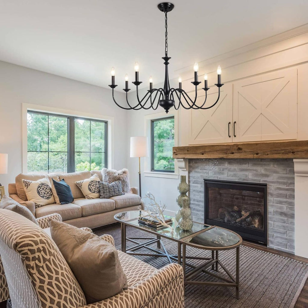 Eight Light Black Farmhouse Chandelier for Dining Room