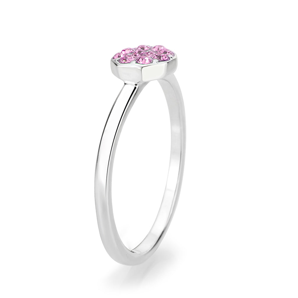 LO4769 - Rhodium Brass Ring with Top Grade Crystal in Rose