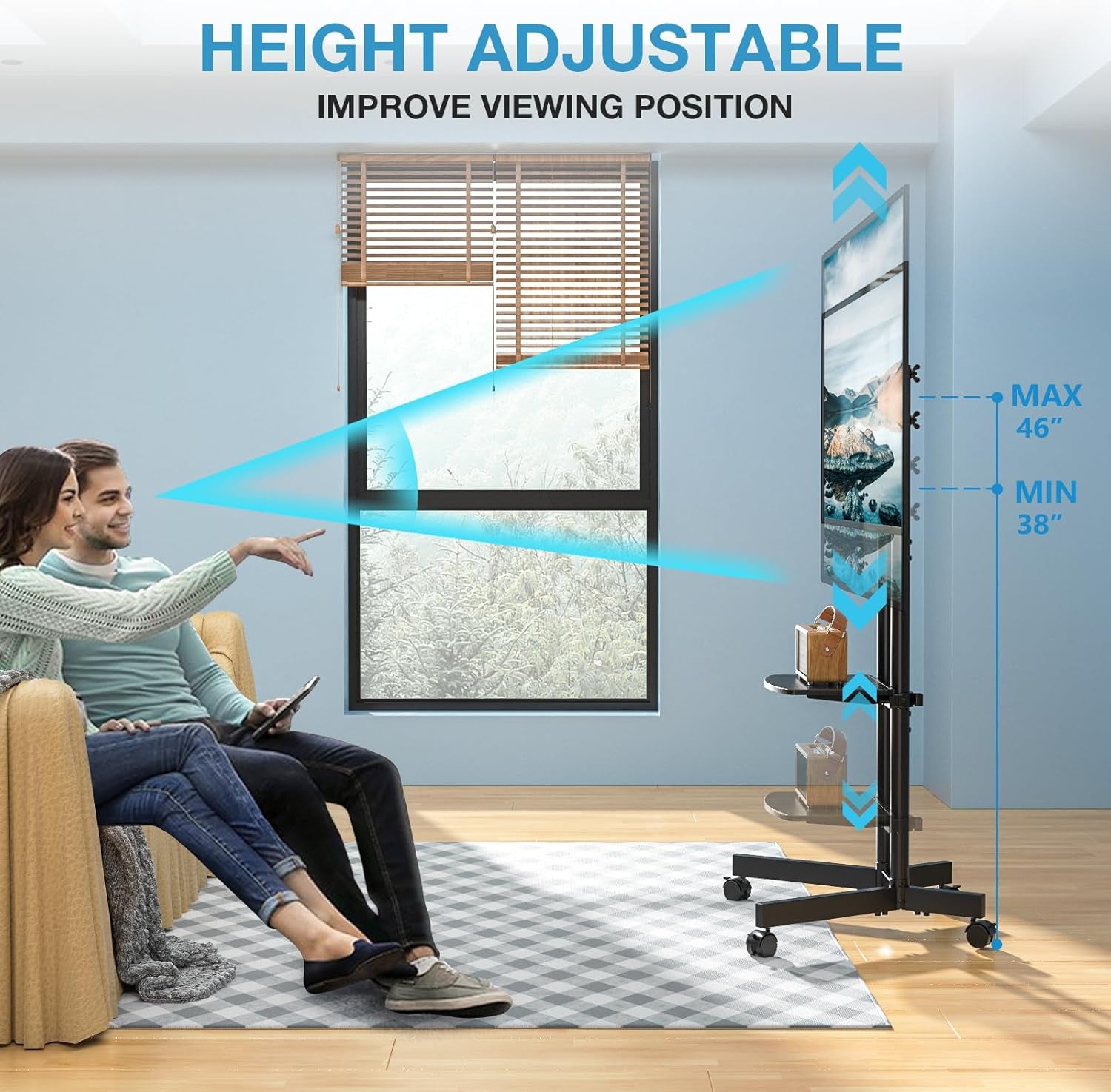 Rolling TV Stand 32-75 Inch With Height Adjustable Shelf