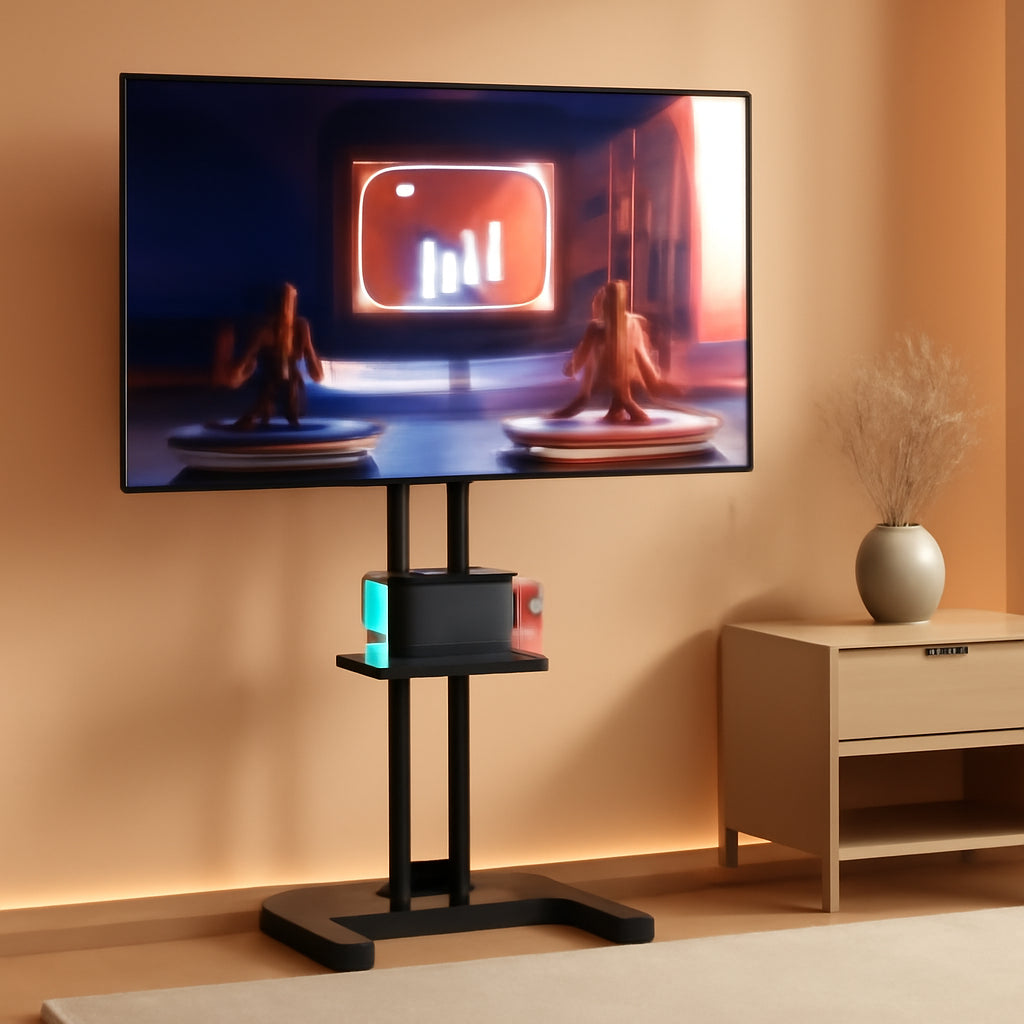 Rolling TV Stand 32-75 Inch With Height Adjustable Shelf